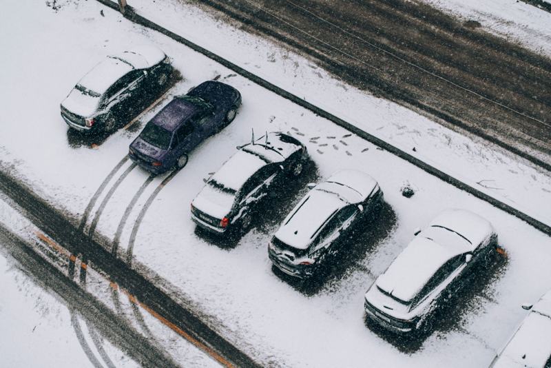 Snow-covered parking lot